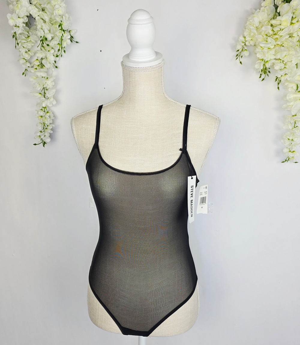 New Steve Madden Bodysuit Large Black Sheer Mesh Whimsigoth Festival Edgy Club